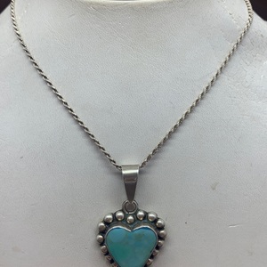 Silver Turquoise Heart Pendant With a 24" Rope Silver Chain 10.9dwt 