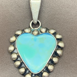 Silver Turquoise Heart Pendant With a 24" Rope Silver Chain 10.9dwt 