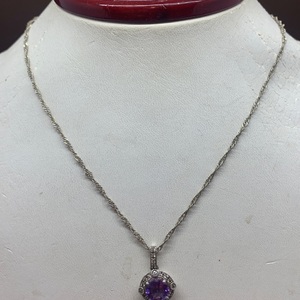 Silver Purple Stone Pendant with 20 CZ's on a 17" Silver Chain 2.4dwt
