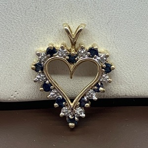 Heart 10kt Yellow Gold Pendant With Blue Stones & Diamonds 1.60 dwt 