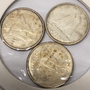 3 10 Cent Coins Canada Elizabeth II 1953, 1959, 1961