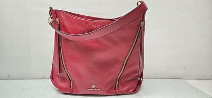 Michael Kors Brooklyn Large Pebbled Leather Shoulder Bag, Red 30f1gbnh3l602