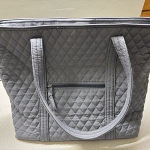 Vera Bradley Outlet Small Vera Tote Bag, Microfiber, Carbon Gray, Zip Closure 