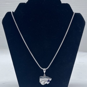 20" Silver Chain With Silver K-State Pendant W/ Oval Purple Stone S925 8.16dwt