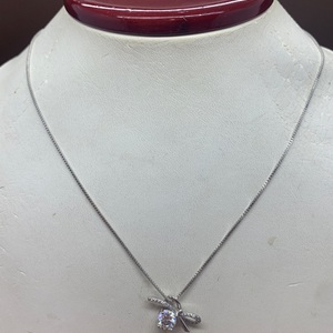  16" Sterling Silver Box Chain w/Bow Shaped Pendant 