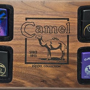 Vintage 1996 Camel Zippo Lighter Display Board w/ 4 Camel Zippo Lighters 