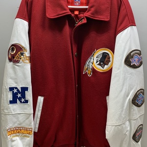 Rare NFL Washington Redskins 3 Time Superbowl Champ Wool/Leather Jacket Mens XL 
