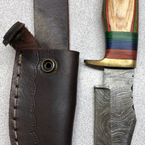 Custom Hand Forged Damascus Knife 4" Blade w/Leather Sheath 