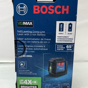 Bosch 65 ft. Dual Power Battery Green Beam Self-Leveling Cross-Line Laser Level 