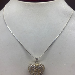  .925 Sterling Silver Box Chain 28" w/Heart Tree Branch Pendant 