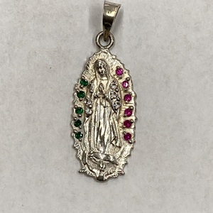 Sterling Silver .925 Our Lady Of Guadalupe With Colored Stones Pendant